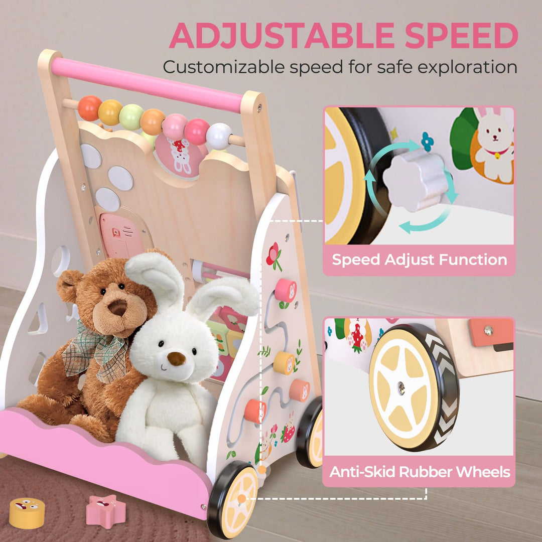 Lauflernwagen aus Holz für Mädchen und Jungen, Montessori-Aktivitätszentrum für Babys, einstellbare