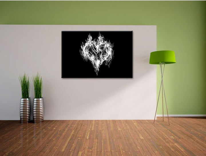 Pixxprint Dark Herz aus Feuer und Wasser / 100x70cm Leinwandbild bespannt auf Holzrahmen/Wandbild Ku
