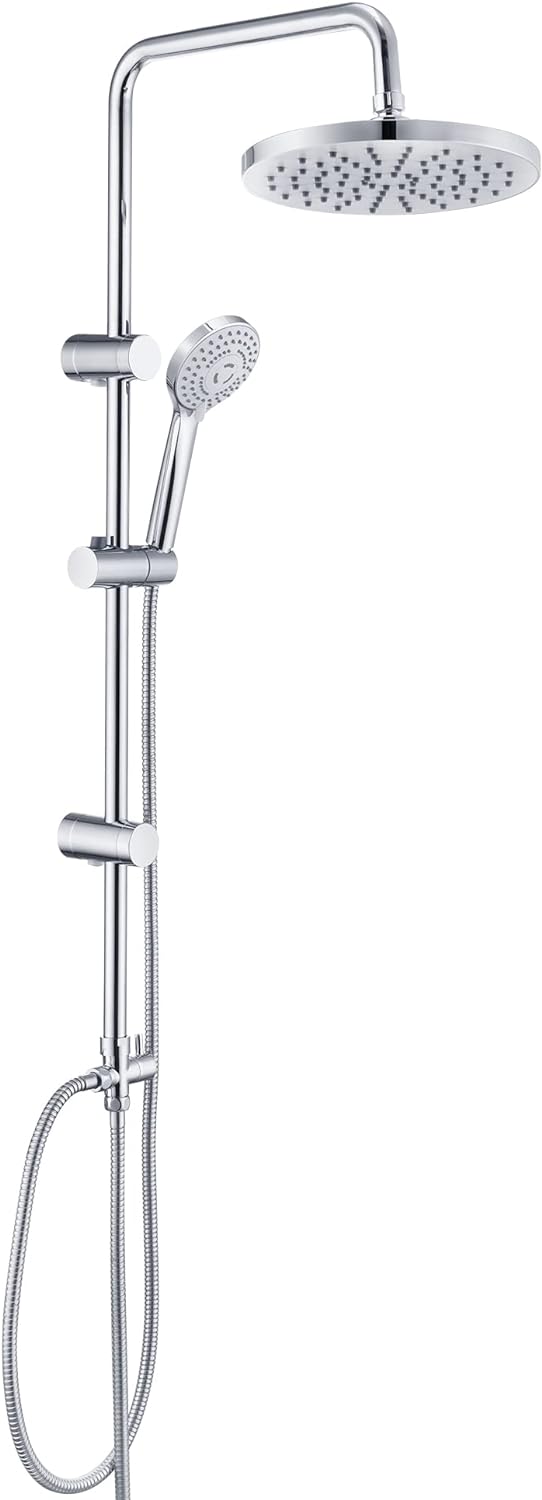 JOHO Regendusche Duschsystem ohne Duscharmatur, Edelstahl Duschset mit ABS Regenduschkopf Chrom Rund