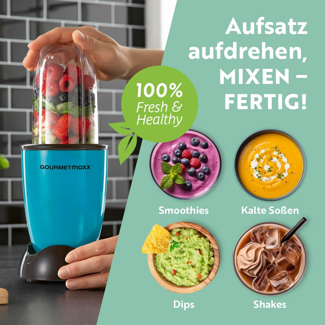 GOURMETmaxx Mr. Magic Power Pro Mixer 400 Watt | Smoothie Maker mit to go Deckel | Standmixer mit Mi