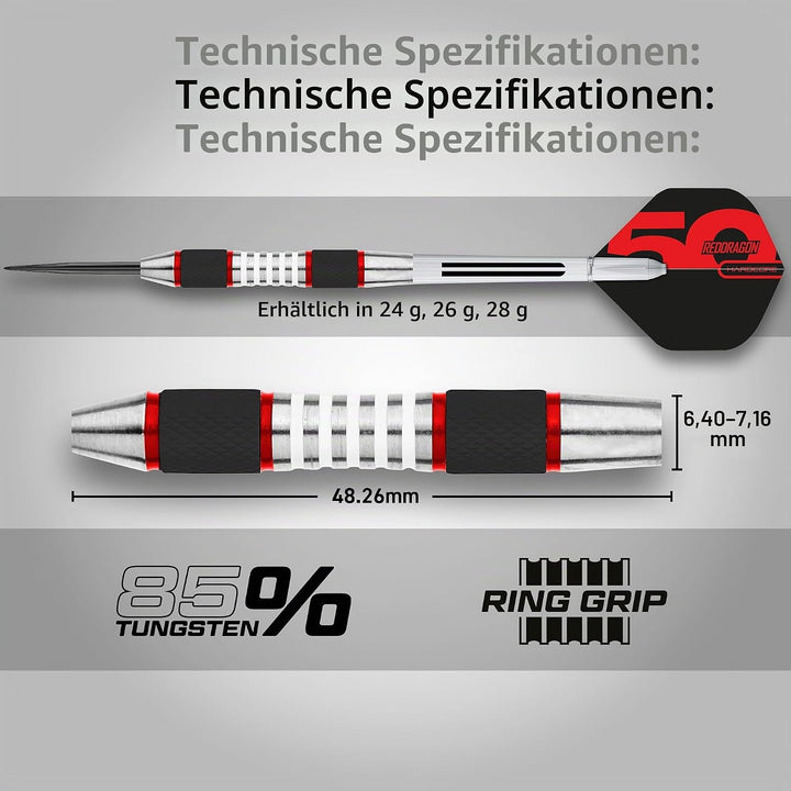RED DRAGON Evos Steel Tungsten Dartpfeile Profi Steel Darts Set mit Flights, Schäfte and Brieftasche