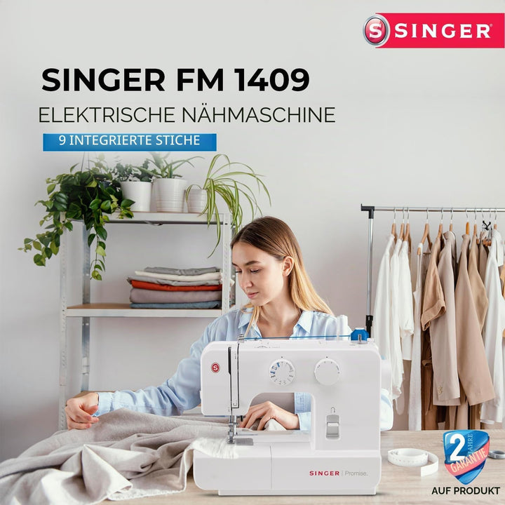 Singer Nähmaschine 1409 für Anfänger - 15 Nähvorgänge, 4-Stufen-Öse, Stichlängeneinstellung und eins