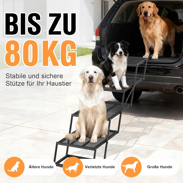 ROTTOGOON Hunderampe Auto Klappbar breite 4-stufige Hundeautotreppe zusammenklappbare mit Rutschfest