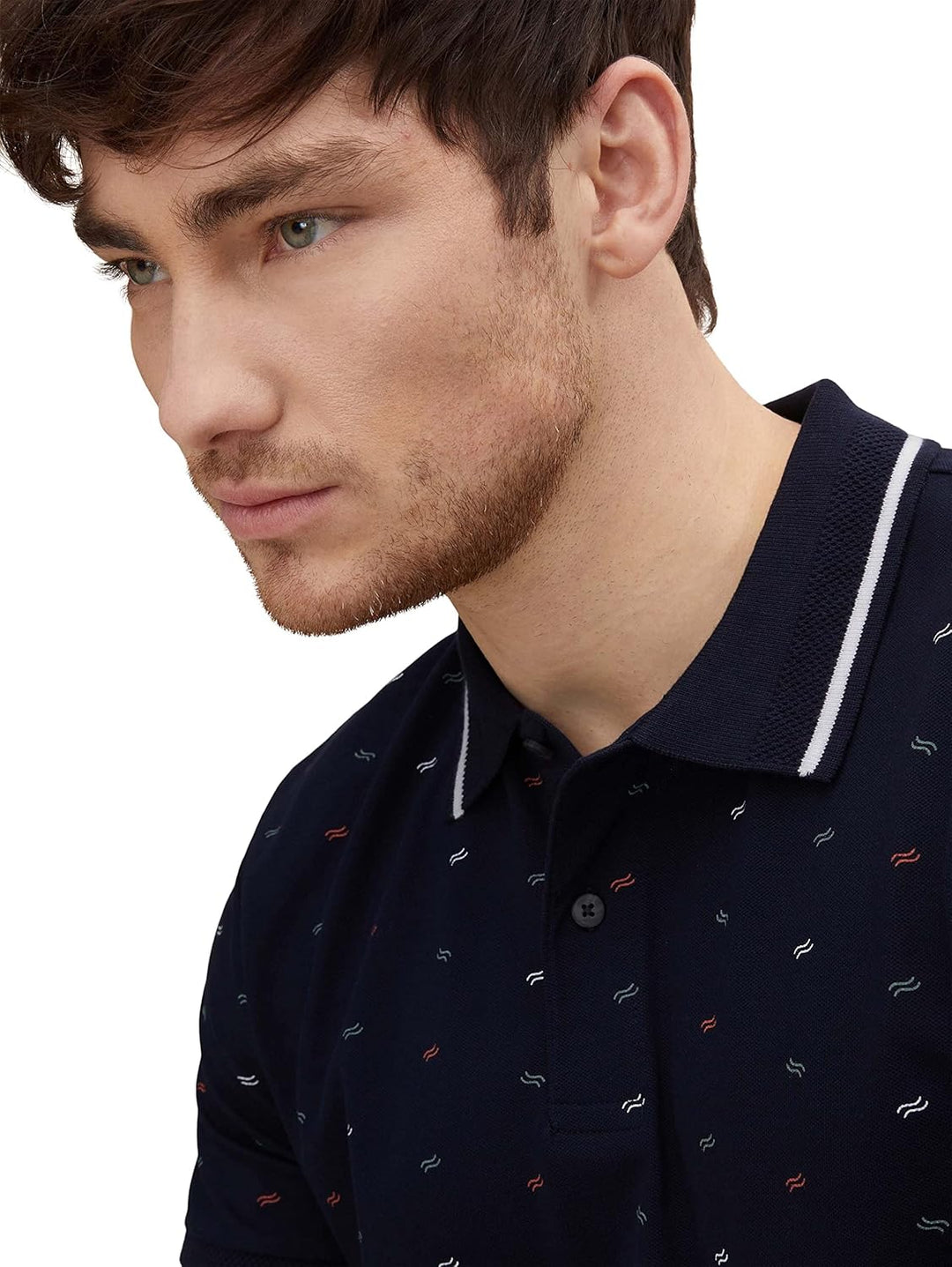 TOM TAILOR Herren Piqué Poloshirt M 29029 - Navy Scattered Waves Design, M 29029 - Navy Scattered Wa