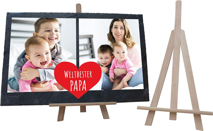 wandmotiv24 Schiefertafel Bester Papa, Personalisiert mit Ihren Farbfotos, Aufstellschild 2 Bilder i