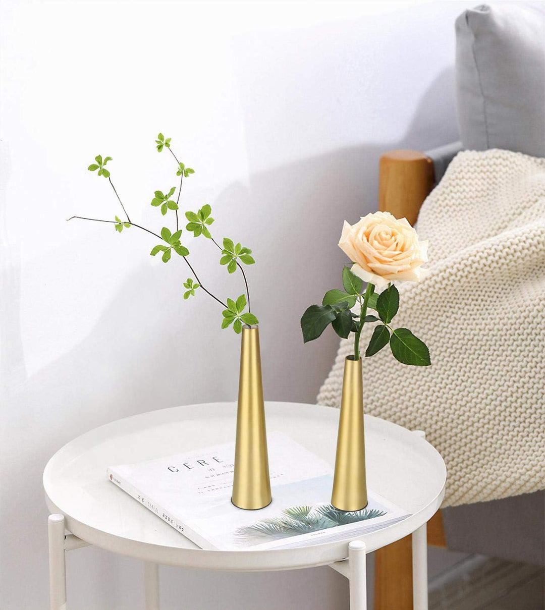 Vixdonos 10,5/21,6 cm goldene Metallvase, kleine Blumenvase, 2 Stück, konische Vase für Hochzeitstis