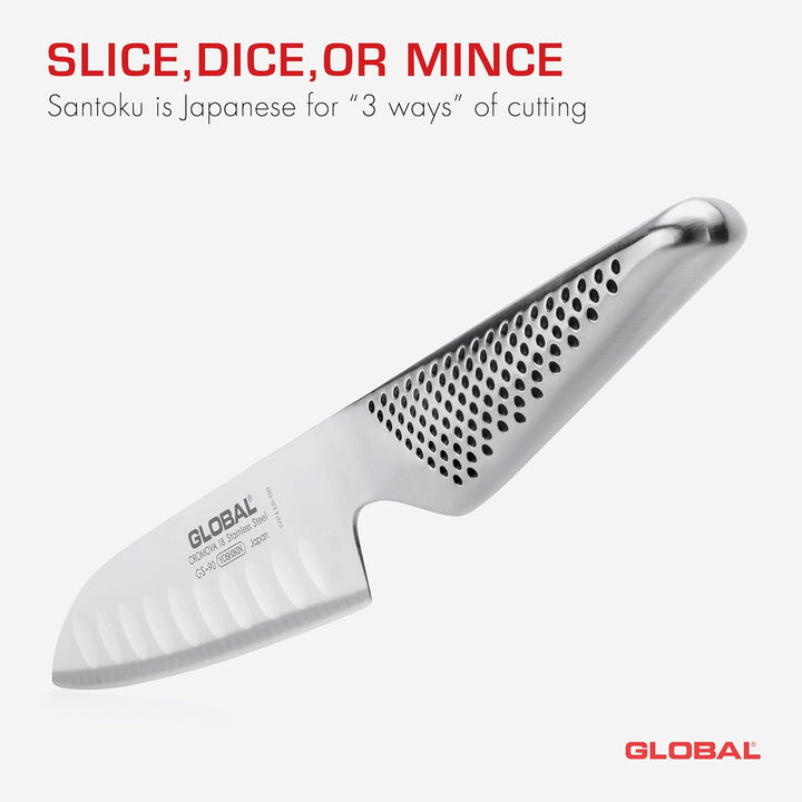 Global GS-90 Santokumesser mit Kullenschliff, 13cm (Nachfolgermodell von GS-37) Silber, Silber