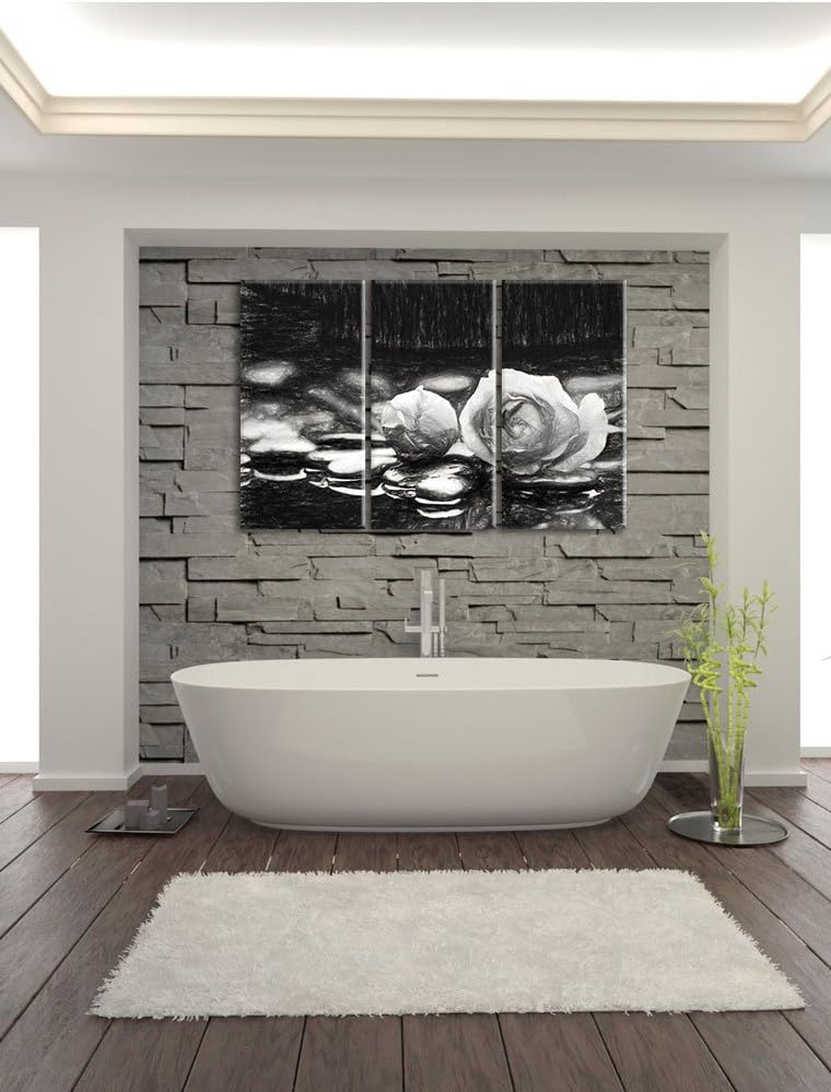 Pixxprint Rosen aus Zen-Steinen Kohle Effekt 3-Teiler Leinwandbild 120x80 Bild auf Leinwand