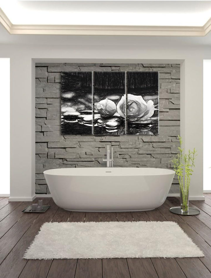 Pixxprint Rosen aus Zen-Steinen Kohle Effekt 3-Teiler Leinwandbild 120x80 Bild auf Leinwand