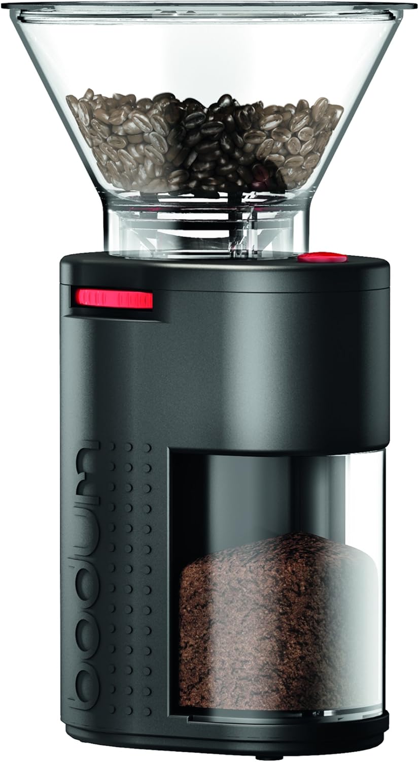 Bodum 11750-01EURO BISTRO Elektrische Kaffeemühle mit Keramikmahlwerk, Edelstahl, Schwarz Schwarz Oh