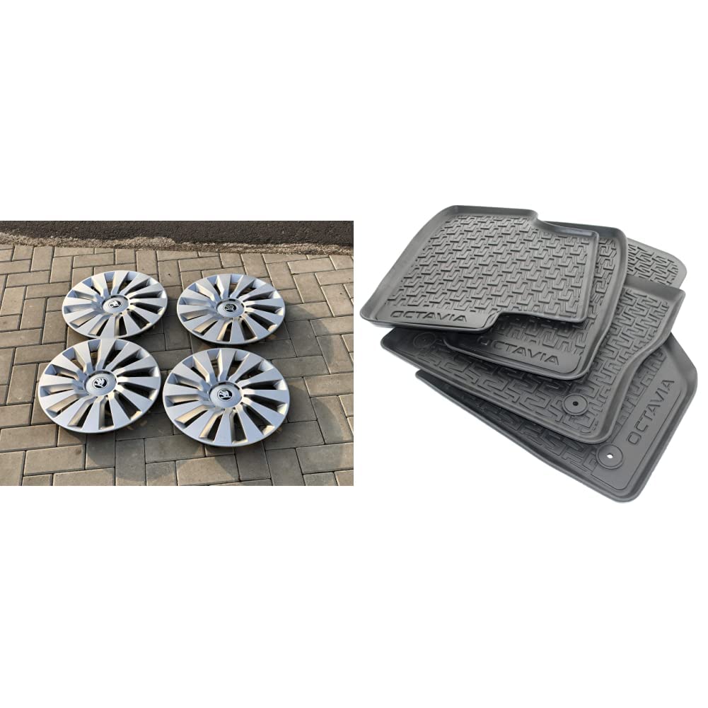 Skoda 5E0071456B Original Radkappen Set 16 Zoll Tekton 6.5Jx16 Radzierblenden 4X Radblenden Silber &