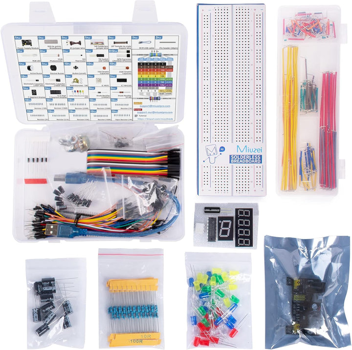 Miuzei Starter Kit Breadboard Set Kompatibel mit Arduino Einschliesslich Stromversorgungsmodul Jumpe