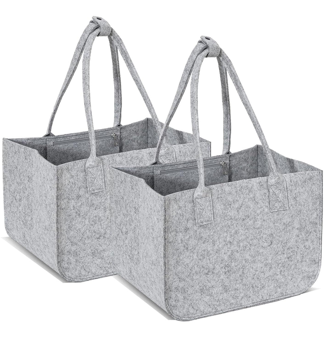 Duscdesp 2 Stück 30L Filztaschen Shopper Gross, Einkaufstasche Faltbar Filz Einkaufskorb mit Lange H