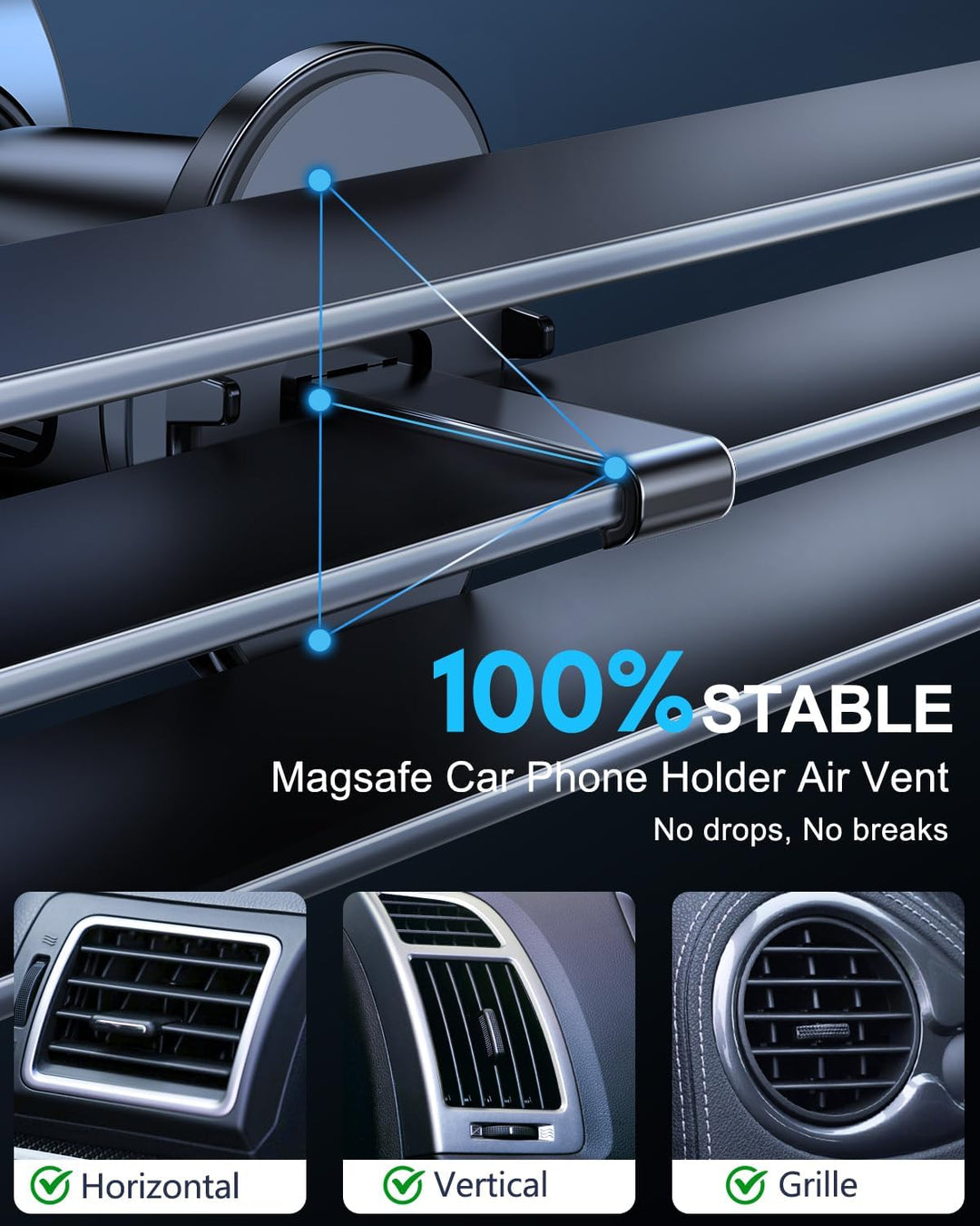 Lekente 15W MagSafe Autohalterung Ladegerät- Magnet Auto Handyhalter mit Ladefunktion für iPhone 15/