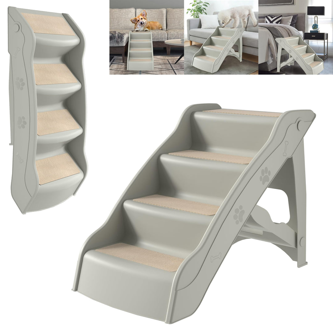 Hundetreppe Klappbar Tiertreppe Haustiertreppe 4 Stufen 50cm Hoch Katzentreppe mit Rutschfesten Matt