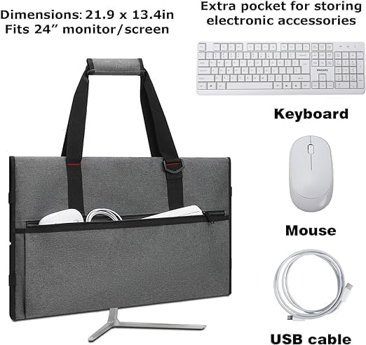 Monitor-Tragetasche Kompatibel mit 24-Zoll-Monitoren/LCD-Bildschirmen, Monitor-Tasche mit Schultergu