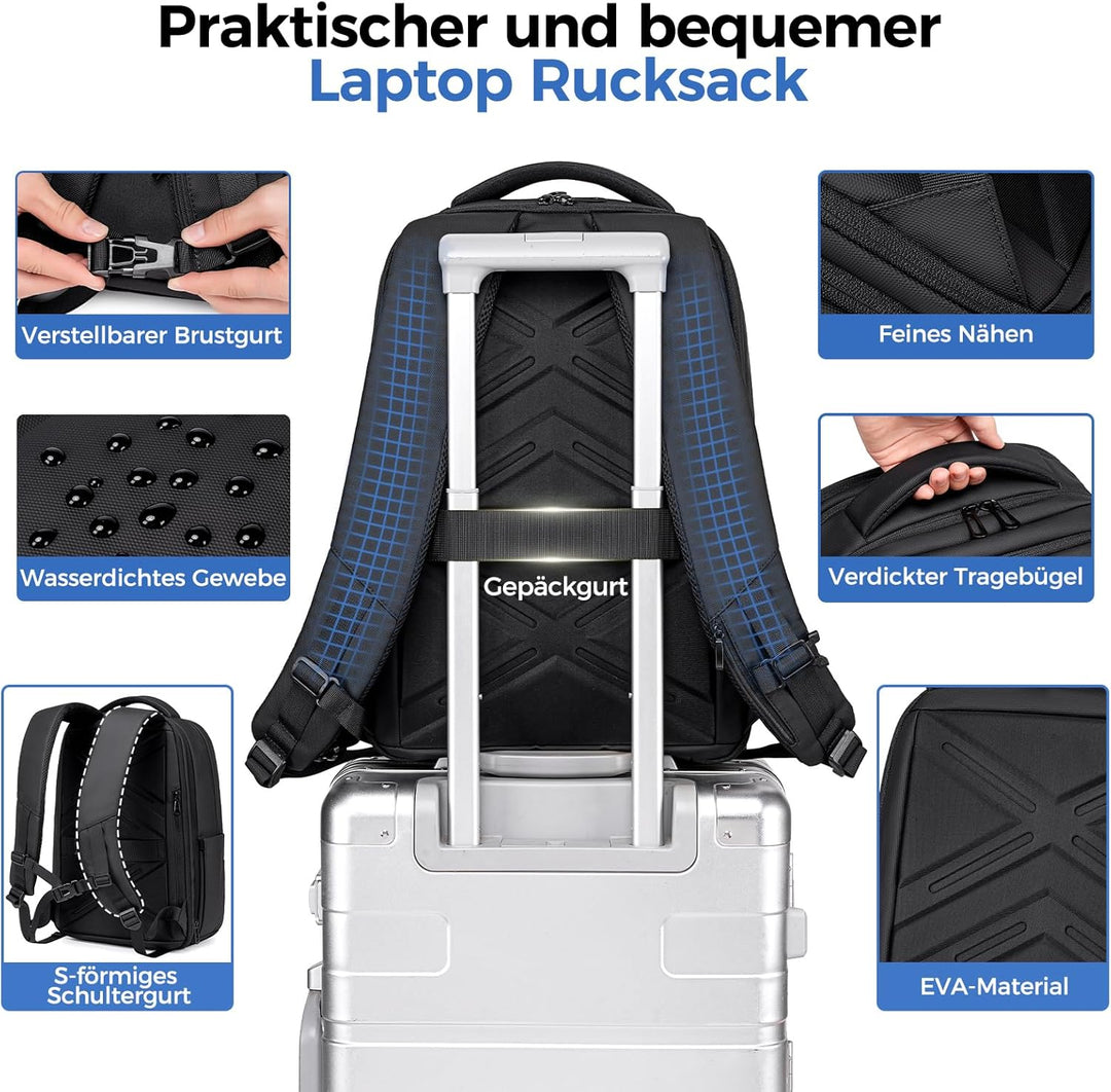 Rucksack Herren –Handgepäck Rucksack 17.3-Zoll Laptop Rucksack Erweiterbar (Wasserdicht & Anti-Diebs