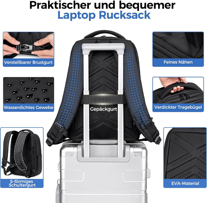 Rucksack Herren –Handgepäck Rucksack 17.3-Zoll Laptop Rucksack Erweiterbar (Wasserdicht & Anti-Diebs