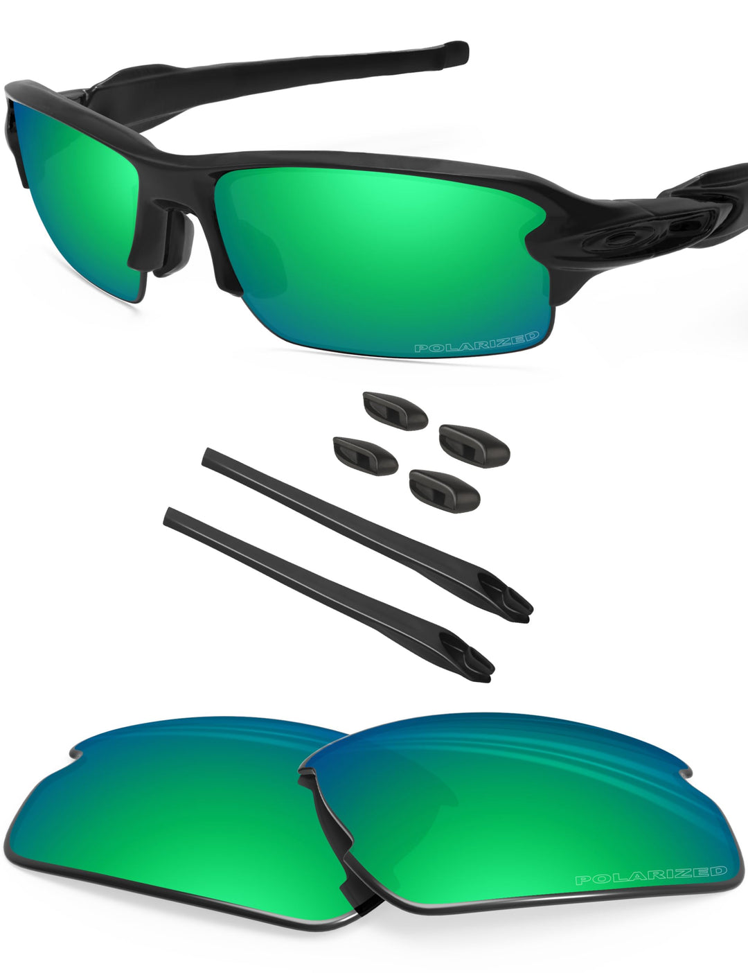 BlazerBuck Ersatzgläser und Socken-Set für Oakley Flak 2.0 OO9295 Smaragdgrün, Polarisiert, Fit Flak