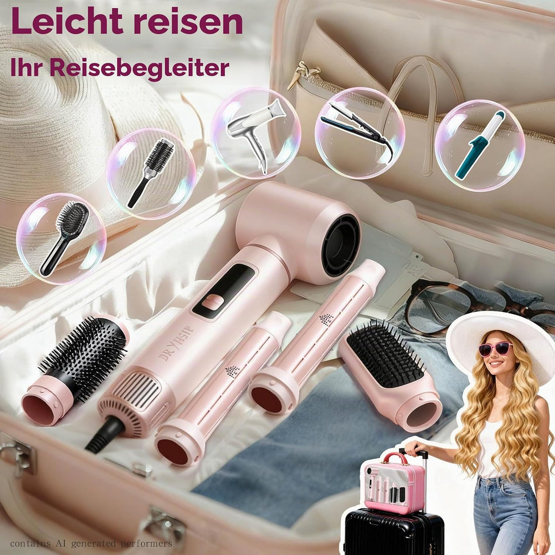 Dryhsip Multistyle 5-in-1 Warmluftbürste,Haartrockner mit abnehmbaren Köpfen &amp; ablesbarem Display (S