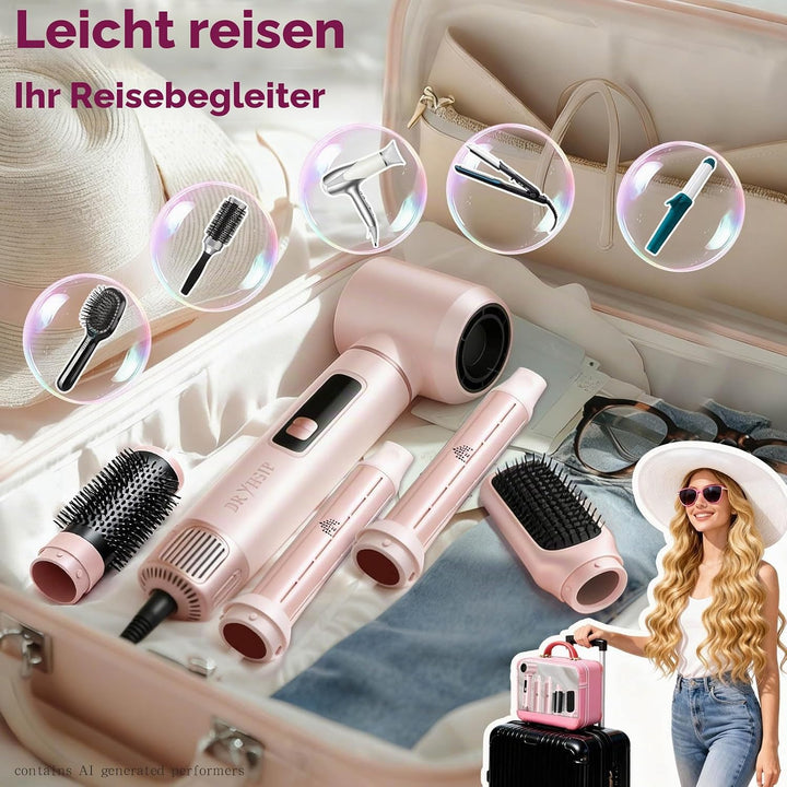 Dryhsip Multistyle 5-in-1 Warmluftbürste,Haartrockner mit abnehmbaren Köpfen &amp; ablesbarem Display (S