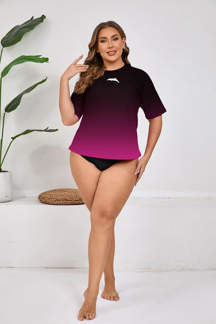 Halcurt UV Shirt Damen Übergrösse Rash Guard Kurzarm UPF 50+ Badeshirt UV Schutz Schwimmshirt Schnel
