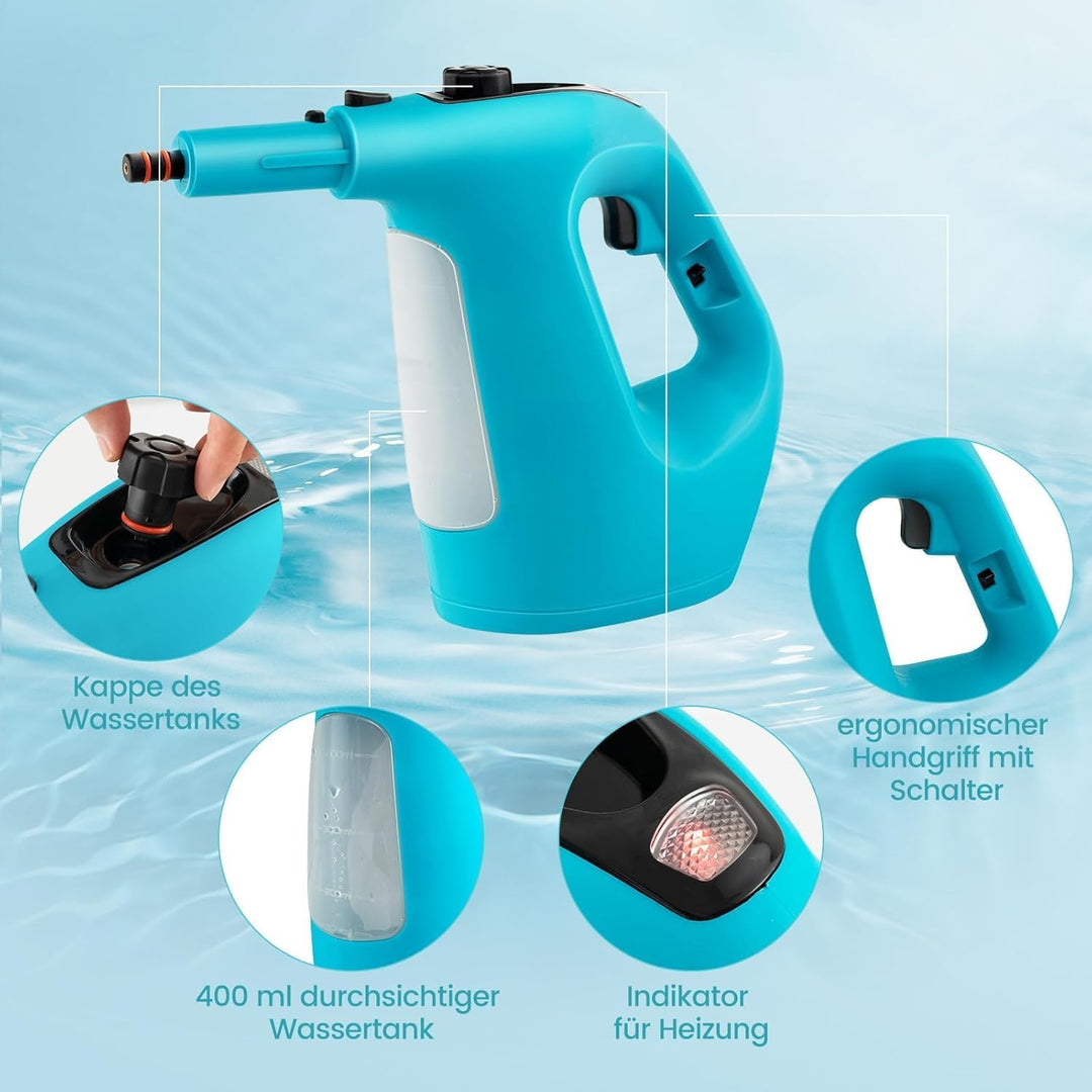 FANTASK 1500W Dampfreiniger in Grün mit 400L Tank, Temperatur: bis zu 125℃, Dampfreiniger Handgerät