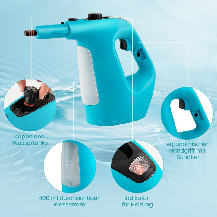 FANTASK 1500W Dampfreiniger in Grün mit 400L Tank, Temperatur: bis zu 125℃, Dampfreiniger Handgerät