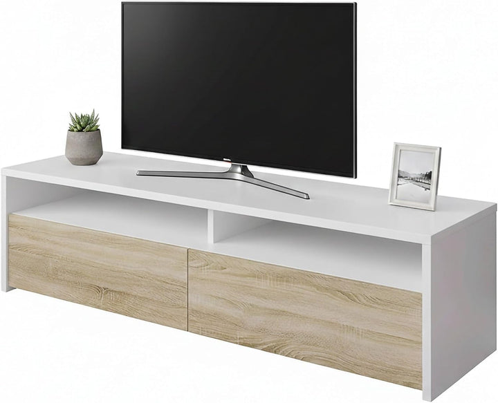 Dmora - TV-Ständer Henderson, Sideboard für Wohnzimmerfernseher mit 2 Türen, Fernsehtisch, Niedriges