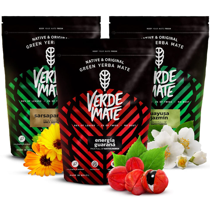 Mate Tee Verde Mate Set 1,5kg - Brasilien Yerba Mate - 5mm Grobe Blätter - Luftgetrocknet, Staubarm