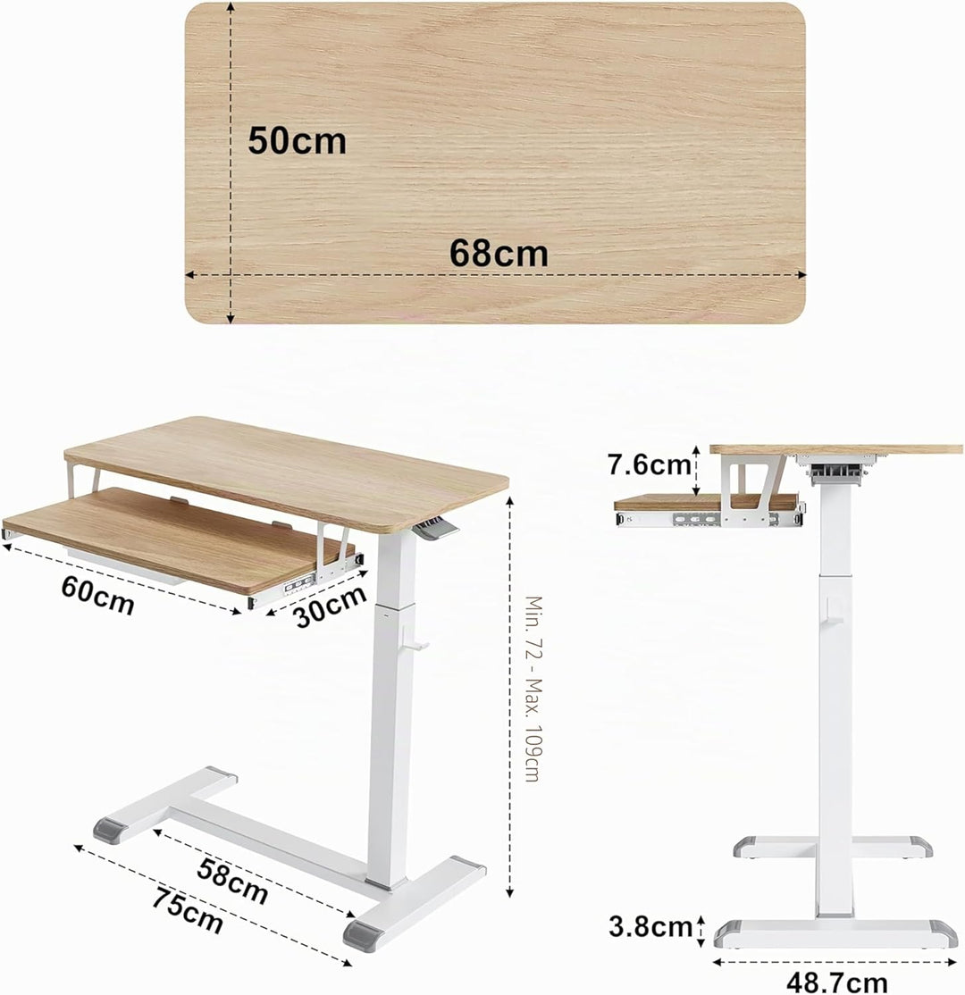 Fydeamer 68 × 50cm Mobile Standing Desk mit Tastaturablage, Höhenverstellbar Computertisch (72-109 c