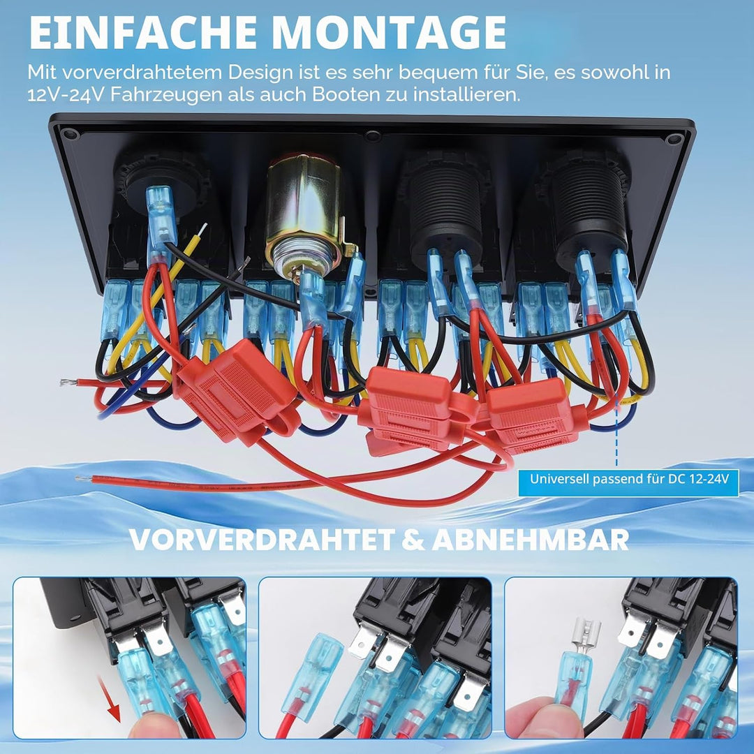 Geloo Marine Boat 8 Gang Schalter Panel Wasserdicht Toggle Rocker Zündschalter mit Voltmeter Display