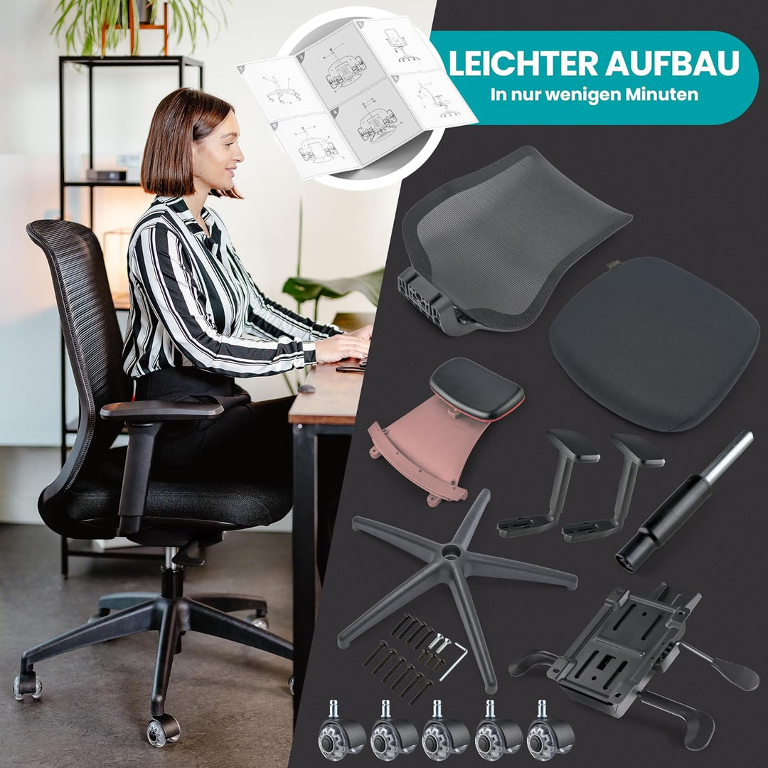 SCHEKKA® Bürostuhl Ergonomisch Testsieger - Besonders individuell Einstellbarer Schreibtischstuhl mi