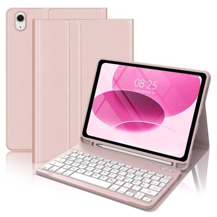 Tastatur Hülle für iPad 10 gen/A16 11 Gen - Soft TPU Rückseite Gehäuse Schutzhülle mit Pencil Halter