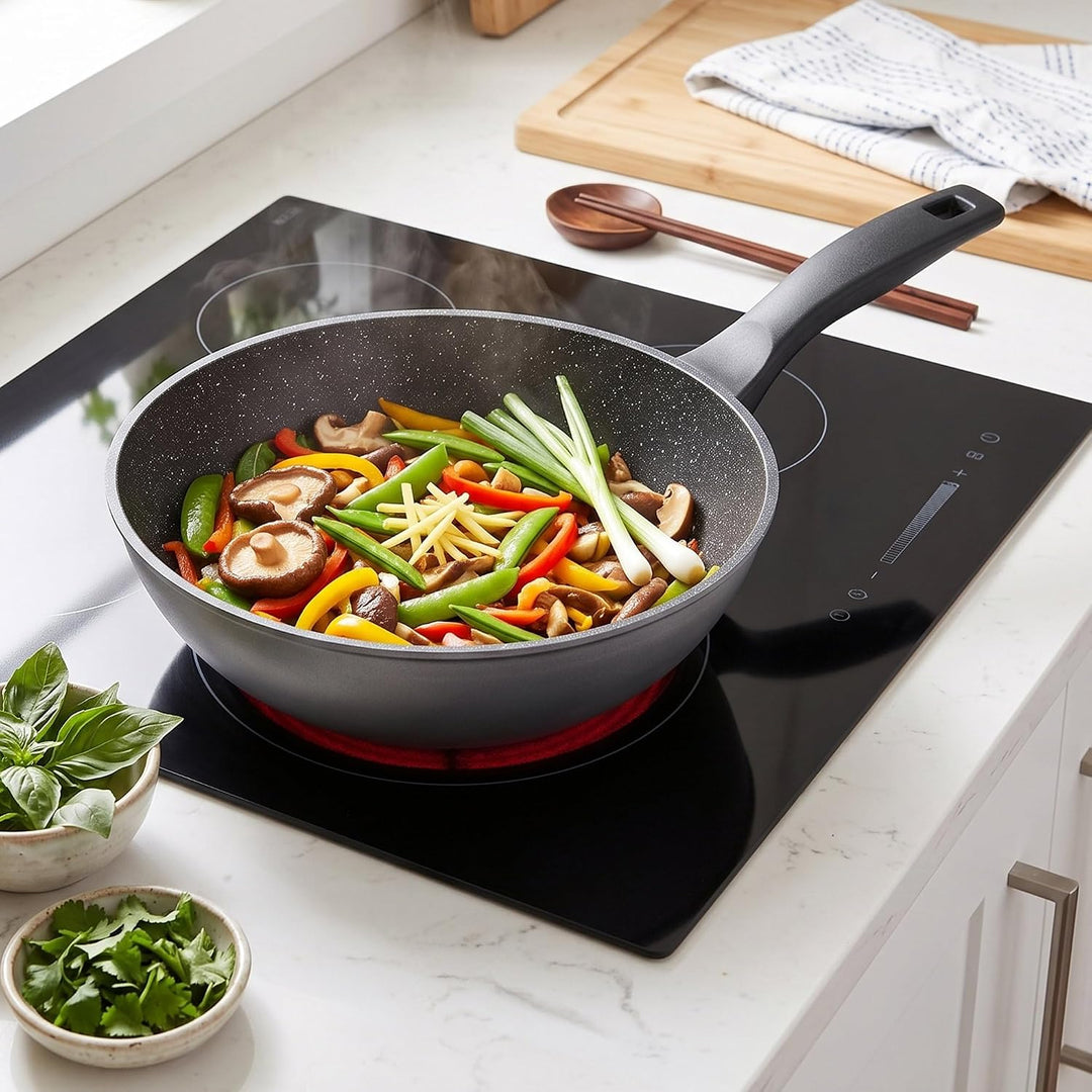 STONELINE Wok 30 cm, auch für öl- und fettfreies Braten, Wok Pfanne antihaft beschichtet mit echten