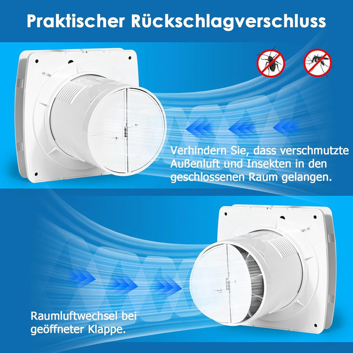 Badlüfter 100mm mit Rückstauklappe Leise Abluftventilator 12W Badezimmer Lüfter Wandventilator Lüfte