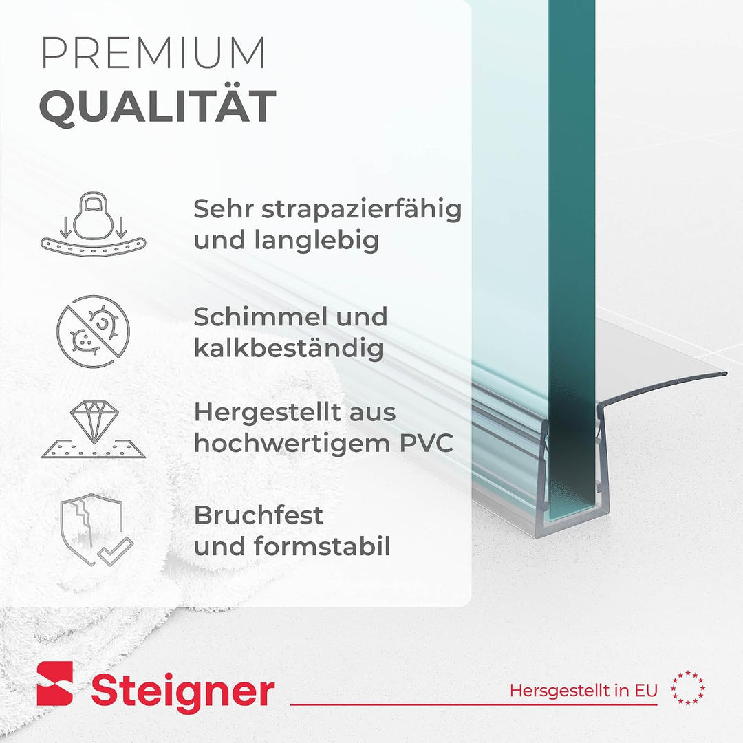 STEIGNER Duschdichtung, 120cm, Glasstärke 6/7/ 8 mm, Gerade PVC Ersatzdichtung für Dusche, UK11 Stär