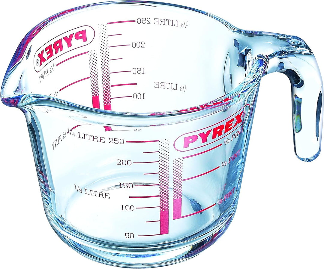 Messbecher 1l mit Deckel & Classic Ultrabeständiger Messbecher aus Glas, Transparent, 0,25 l Bundle