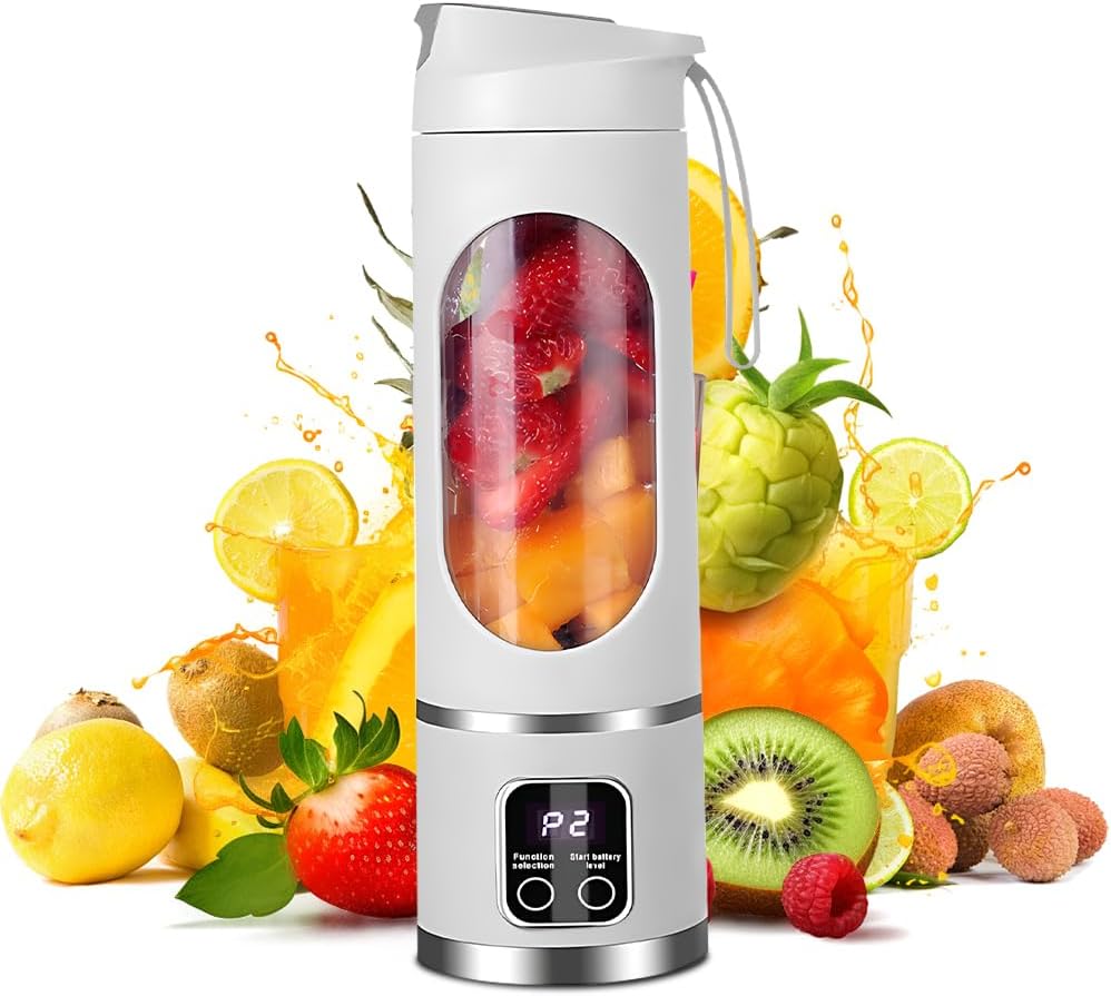 Tragbarer Mixer Smoothie Maker To Go, 450 ML Portable Blender, 12 Klingen, mit LED Display, Kleiner
