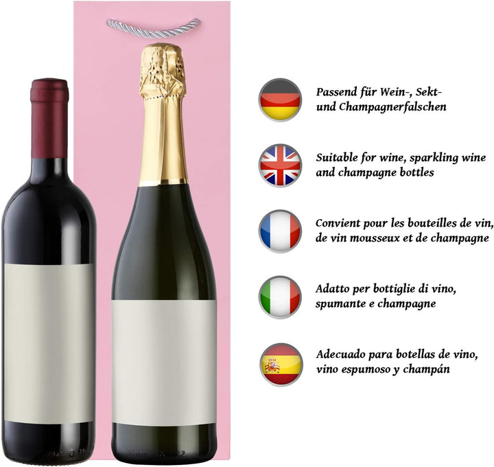 10 Flaschentüten Geschenktüten für Weingeschenke wie Wein Prosecco und Champagner Rosa, Rosa