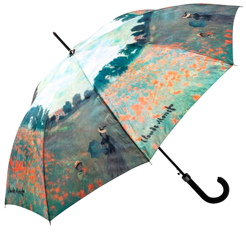 LUCKYWEATHER Regenschirm Stockschirm Damen Motiv Mohnblumenfeld Auf-Automatik I Stockregenschirm gro