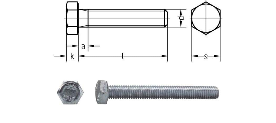 Dresselhaus 0/0222/001/12,0/60/ /01 Sechskantschrauben 8.8 mit Gewinde bis Kopf DIN 933, M 12 x 60,