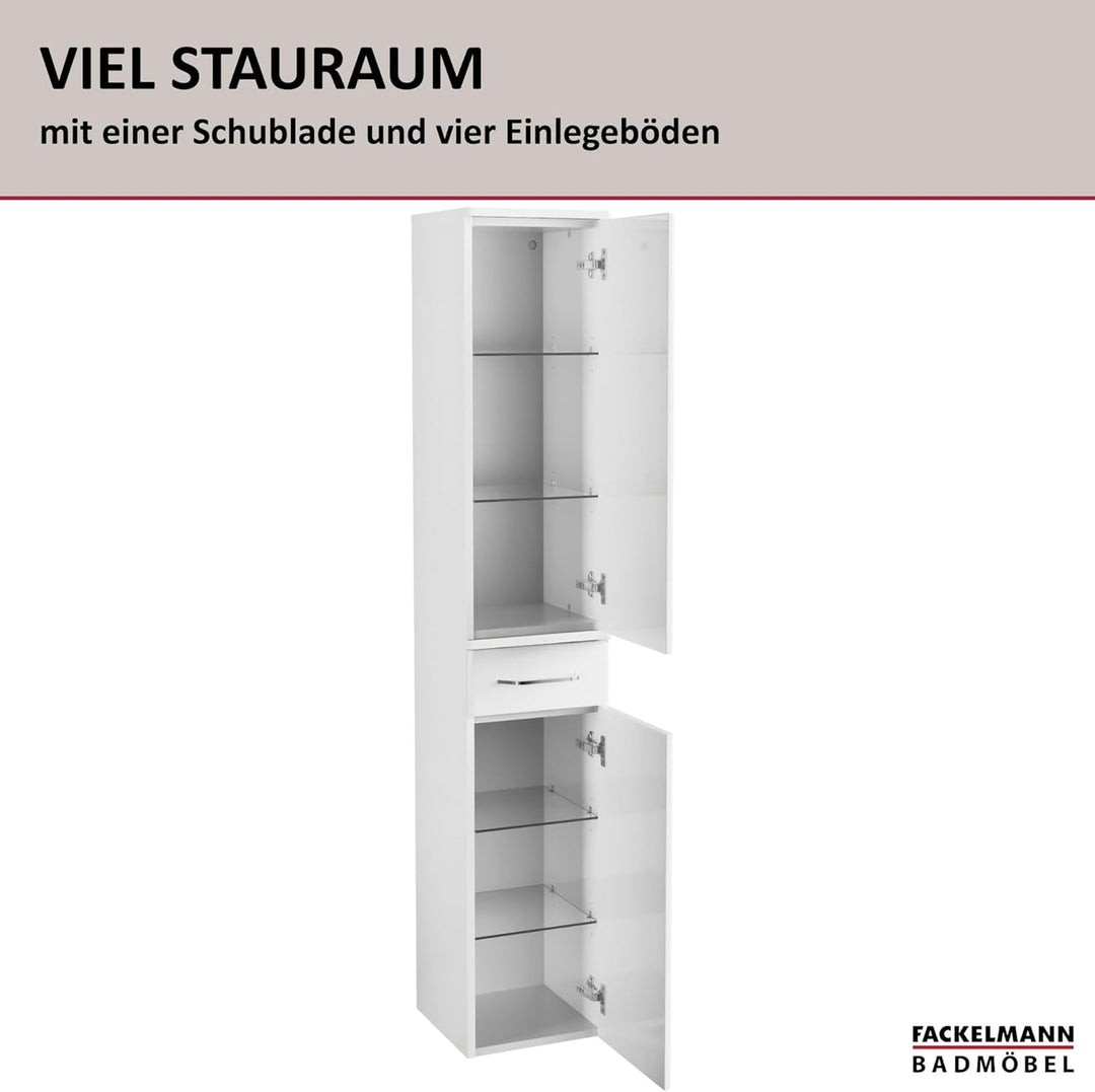 FACKELMANN Milano Hochschrank mit 2 Türen und 1 Schublade – Schrank fürs Badezimmer (30,5 cm x 165,5