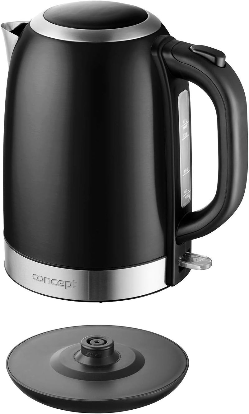 CONCEPT Hausgeräte RK3245 Edelstahl Wasserkocher in schwarz, 1,7 L, 2200 W