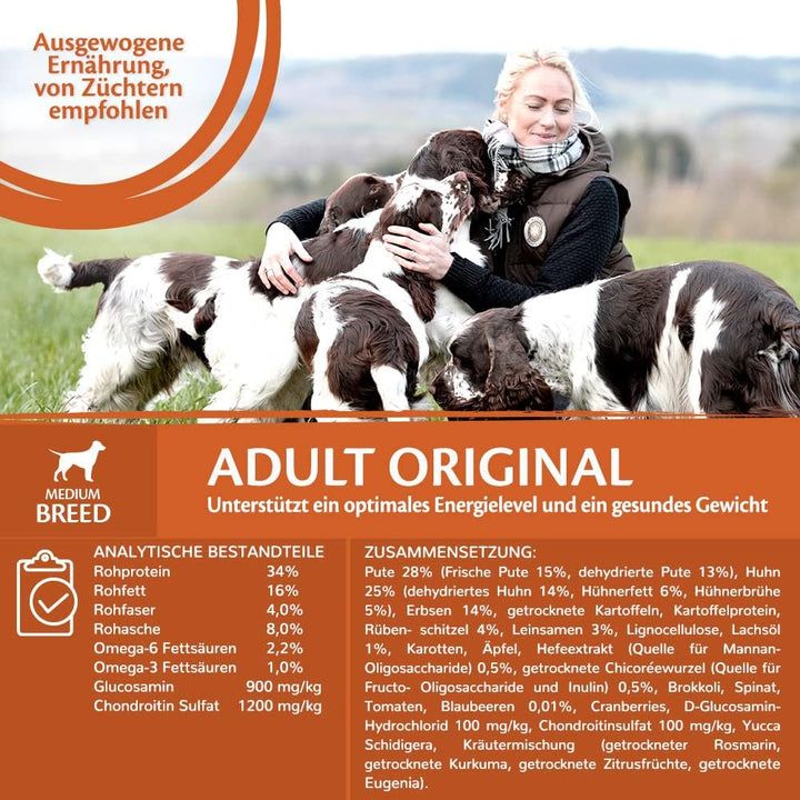 Wellness CORE Adult Original, Hundefutter trocken, getreidefrei, mit hohem Fleischanteil, Pute & Huh