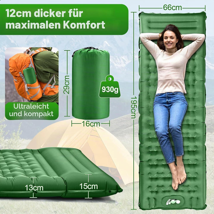 Wholede Isomatte für Outdoor, Camping Luftmatratze mit Fusspumpe, Isomatte Ultraleicht für 1 Person,