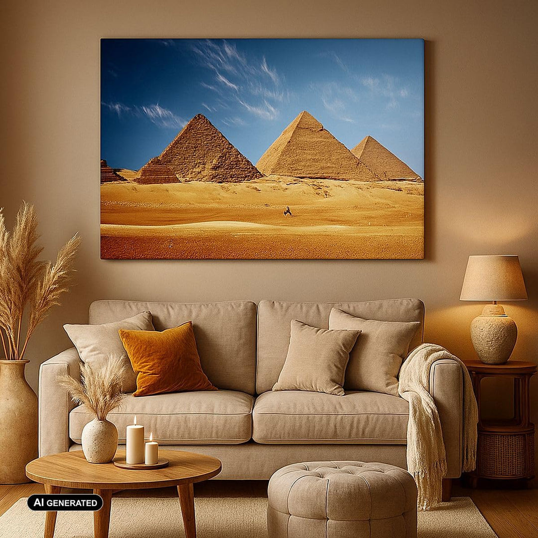 Bilder auf Leinwand Pyramide Wüste Sand Leinwandbild mit Rahmen 70x50cm Wandbilder Dekoration Wohnzi