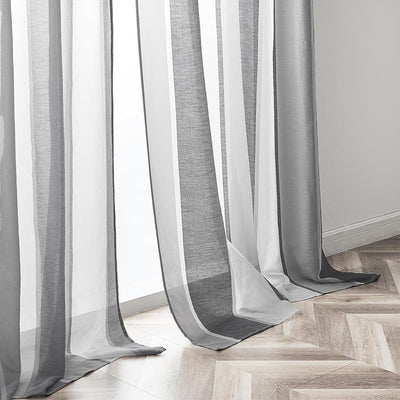 MRTREES Gardinen mit ösen, Voile Vorhänge Wohnzimmer Moderne Vorhang Weiss + Grau halbtransparent ge