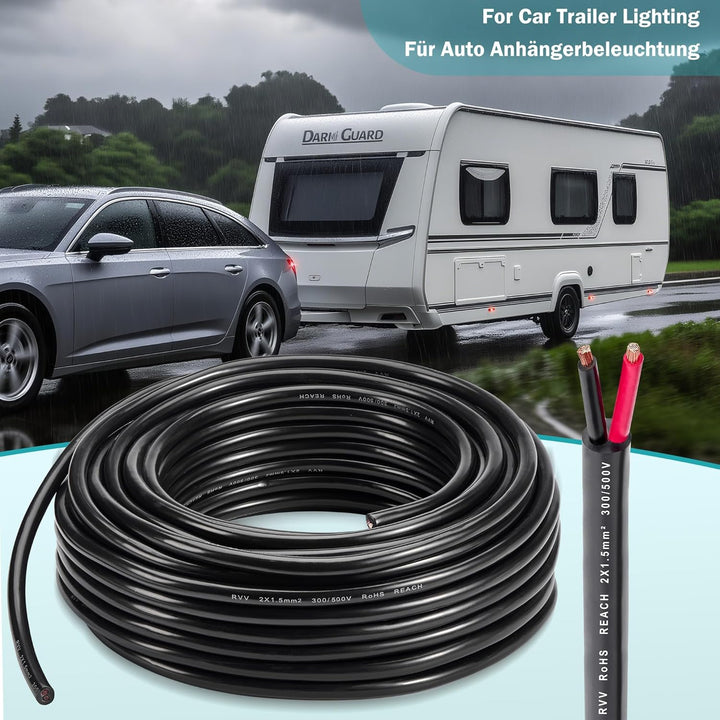2 adriges Anhängerbeleuchtung Kabel 2x1,5mm² - 10M Kupfer Fahrzeugkabel 12V/24V - FLRYY PVC Wasserfe
