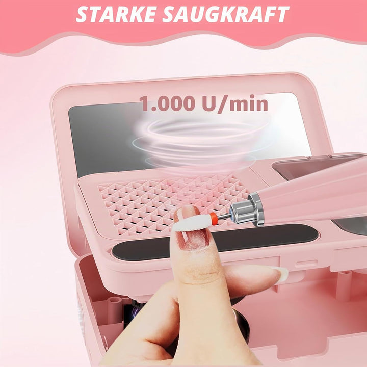 Nagelstaubsauger mit Elektrischer Nagelfräser, Professioneller Nagelbohrer und Staubabsauger 2-in-1,